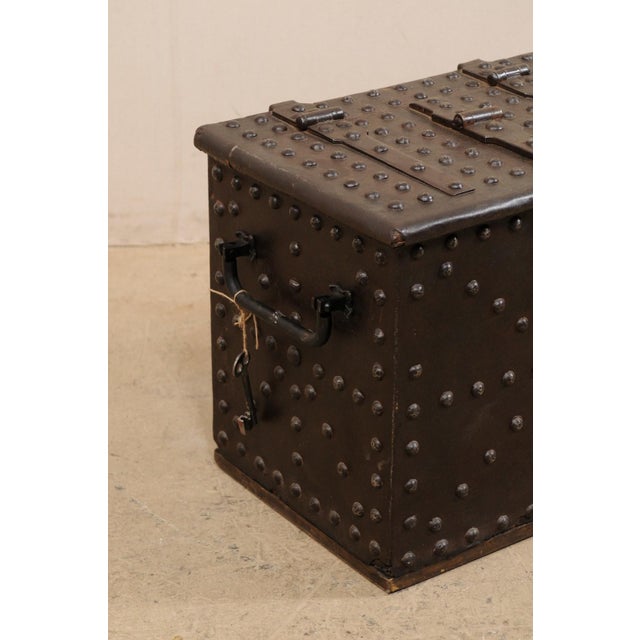 Coffee 18th Century Iron Clad Wood Strong box, Spain For Sale - Image 8 of 12