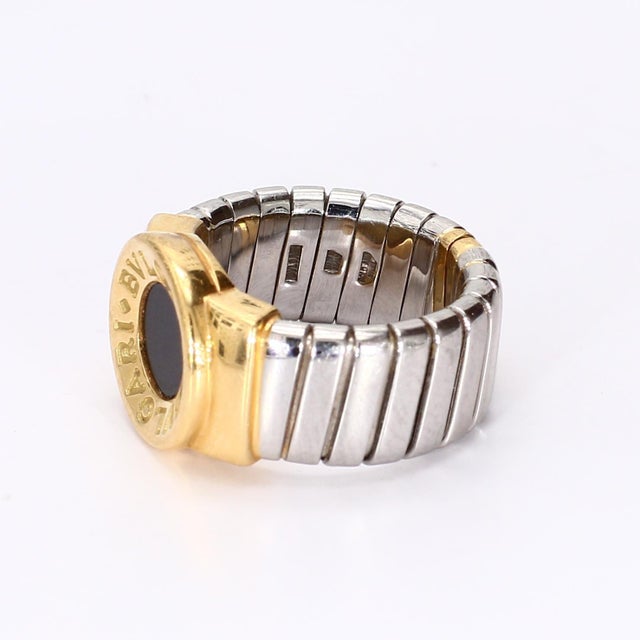 BVLGARI "Tubogas" 18k Yellow Gold & Steel Ring Ring Size - 5 Slightly Adjustable Total Weight - 13.7g