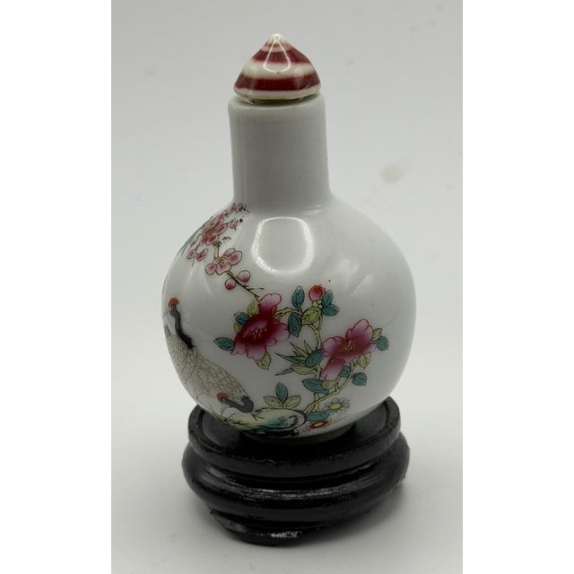Painted Porcelain Snuff Bottle With Red Crested Cranes and Plum Blossoms For Sale - Image 4 of 14