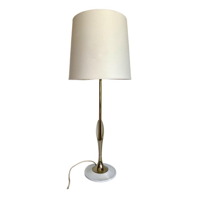 1960's Mid-Century Modern Tulip Shaped Brass & White Table Lamp, Attributed to Laurel Lamp Co. For Sale