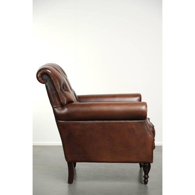 Chesterfield Armchair in Brown Cow Leather For Sale - Image 12 of 13