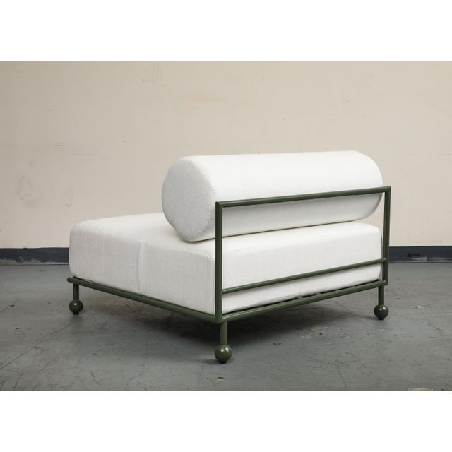 Modern Outdoor Lounge Chair With Olive Green Stainless Steel Frame For Sale - Image 12 of 17