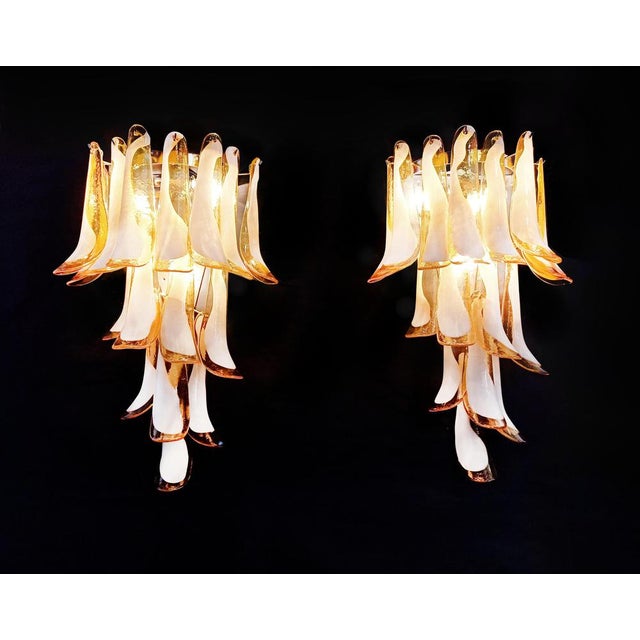 Vintage Italian Murano Wall Lights with 16 Caramel and Lattimo Glass Petals, 1979, Set of 2 For Sale - Image 10 of 16
