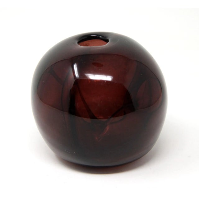 1972 Hand Blown Amethyst Art Glass Orb Vase For Sale - Image 11 of 11