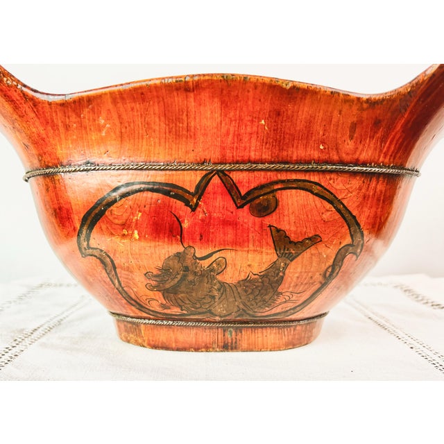 19th-Century Chinese Sumi-E Winged Ceremonial Elmwood Bowl For Sale In Portland, OR - Image 6 of 12