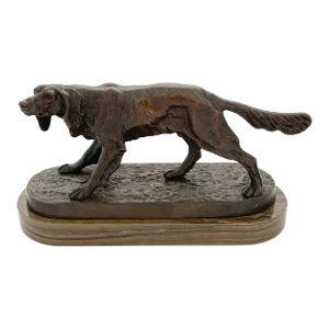 19th C. French Bronze of a Hunting Dog in Landscape in the Style of Pj Mene