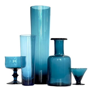 Sophisticated Finnish Style Inky Blue Decorative Glass Vessel Curation - Group of 5 For Sale