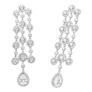 18K White Gold 4 3/4 Cttw Diamond Double Teardrop Waterfall Dangle Earrings (H-I Color, VS1-VS2 Clar For Sale