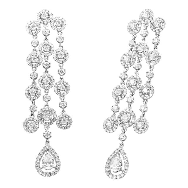 18K White Gold 4 3/4 Cttw Diamond Double Teardrop Waterfall Dangle Earrings (H-I Color, VS1-VS2 Clar For Sale