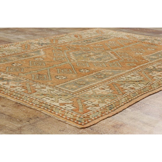 Textile Vintage Orange Turkish Oushak Rug - 04'04 X 05'08. For Sale - Image 7 of 9