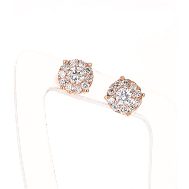 0.57 Carat Round Invisible 14 Karat Rose Gold Stud Earrings, A Pair For Sale - Image 4 of 5