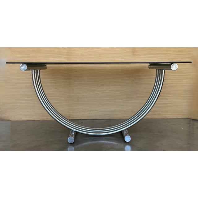 Chrome Mid-Century Modern Romeo Rega Style Chrome, Brass and Glass Dining Table For Sale - Image 8 of 18