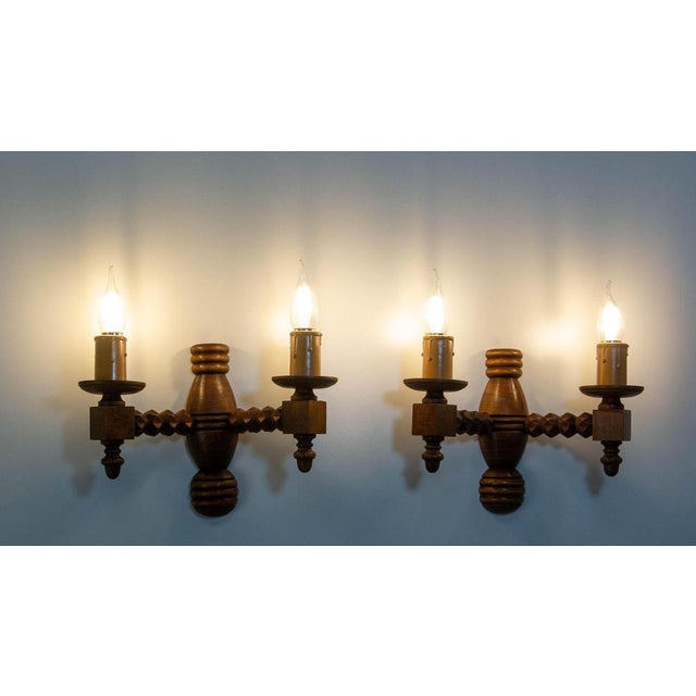 1940s French Double Sconces in Beech, 1940, Set of 2 For Sale - Image 5 of 11