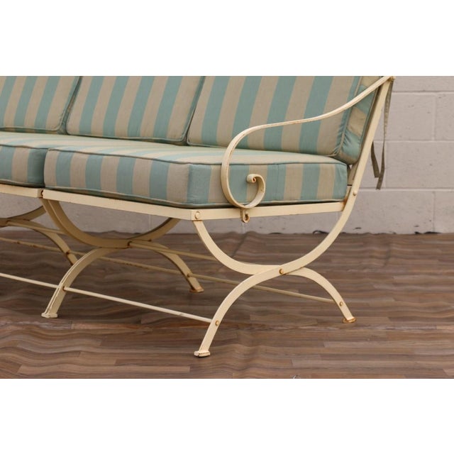 Vintage Hervé Baume French Wrought Iron Three-Seat Garden Sofa With Original Cushions, Circa 1970s For Sale - Image 4 of 18
