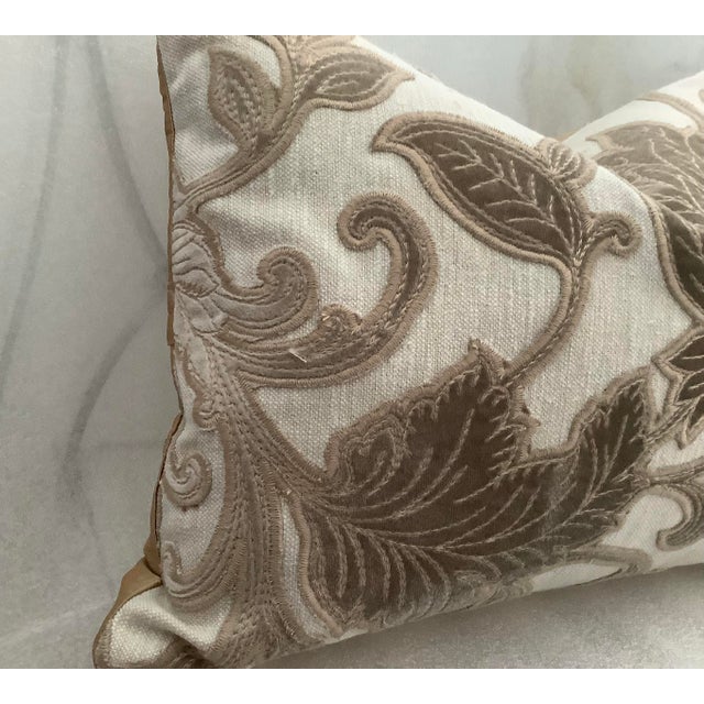 Velvet Foliage Appliquéd Silk Linen Decorative Boudoir Pillow Cover For Sale - Image 9 of 10