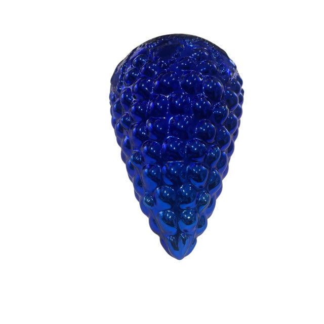 Dramatic oversized vintage cobalt blue glass grape-cluster ornament in the style of traditional European Kugel ornaments....