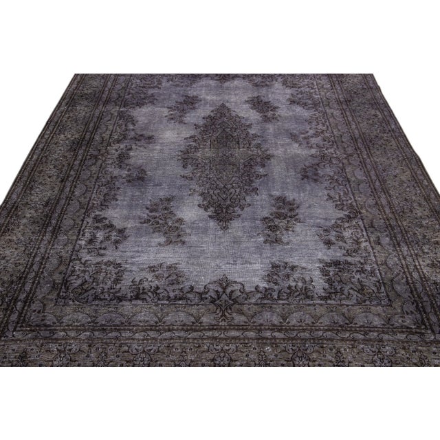 Persian Vintage Persian Overdyed Handmade Medallion Gray Wool Rug For Sale - Image 3 of 11