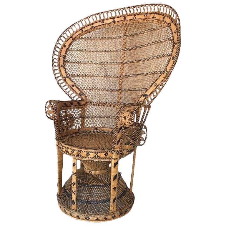 Mid Century Modern Iconic Emmanuelle Wicker Rattan Midcentury Peacock Armchair Chairish