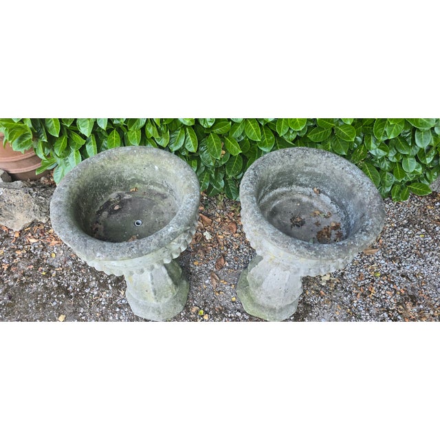 1930s Weathered Garden Urns on Plinths, 1930, Set of 2 For Sale - Image 5 of 9
