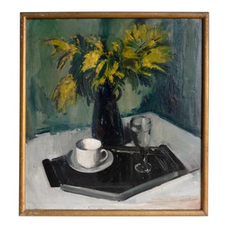 Large Dutch Expressionist Still Life, Vintage Original Oil Painting, C. 1940s For Sale