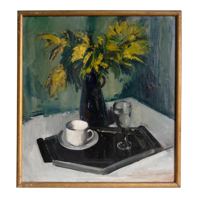 Large Dutch Expressionist Still Life, Vintage Original Oil Painting, C. 1940s For Sale