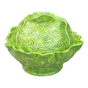 Large 1970s Hollywood Regency Green Ceramic Cabbage Ware Serving Bowl With Lid