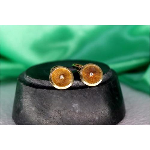 Metal Two-Tone Gold Cufflinks with Brilliant-Cut Diamonds, Set of 2 For Sale - Image 7 of 7