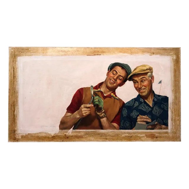 1950s Signed Norman Rockwell Style Painting of Golfers by Victor Olsen For Sale