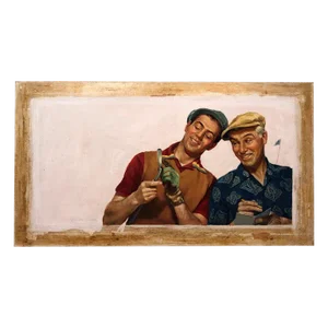 1950s Signed Norman Rockwell Style Painting of Golfers by Victor Olsen