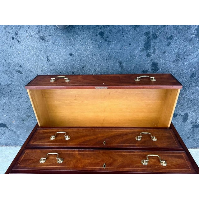Vintage Georgian Chippendale Style Inlaid Flame Mahogany Chest of Drawers by Md. Colony For Sale - Image 9 of 17
