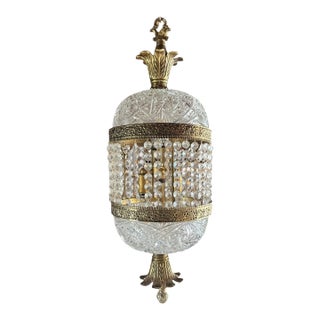 Vintage Hollywood Regency Crystal Glass Pineapple Swag Lamp, 24" For Sale