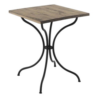 Square French Style Iron Base Table with Wood Top, Garden Table For Sale
