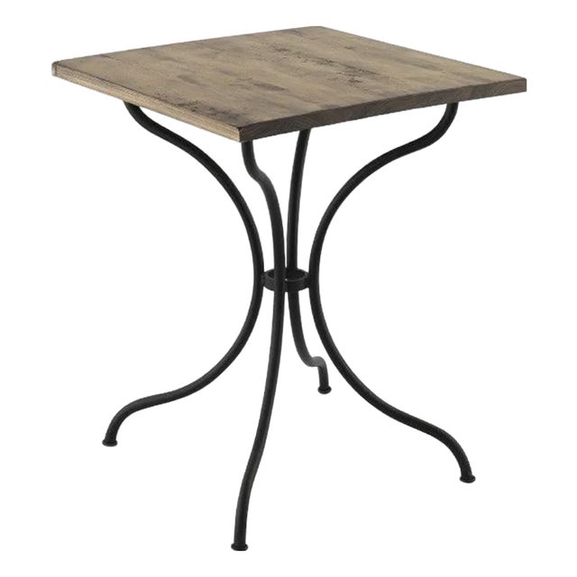 Square French Style Iron Base Table with Wood Top, Garden Table For Sale