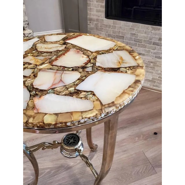 Late 20th Century Hollywood Regency Modern Arturo Pani Agate Stone Accent Table With Compass For Sale - Image 5 of 11
