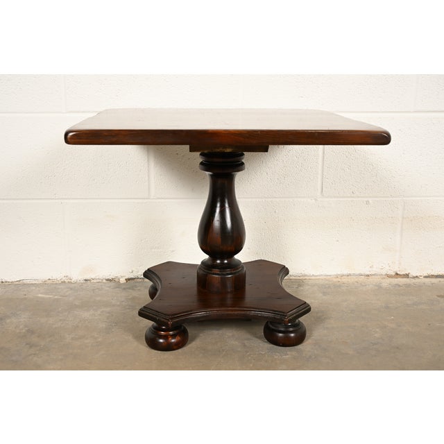 American Ethan Allen Rustic European Solid Pine Pedestal Side Table or Cocktail Table, Circa 1970s For Sale - Image 3 of 13