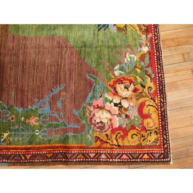 Early 20th Century Green Pictorial Deer Rug - 4'8" x 6'9" For Sale In New York - Image 6 of 9