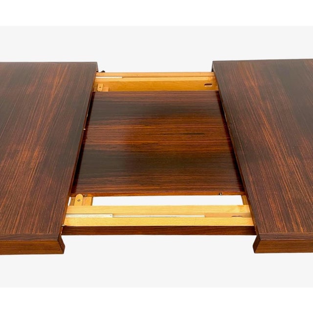 Vintage Mid-Century Modern Extendable Dining Table With Removable Stored Leaf For Sale - Image 11 of 11