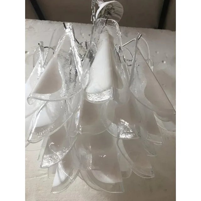 Italian White and Transparent Murano Glass Chandelier by Simoeng For Sale - Image 6 of 8