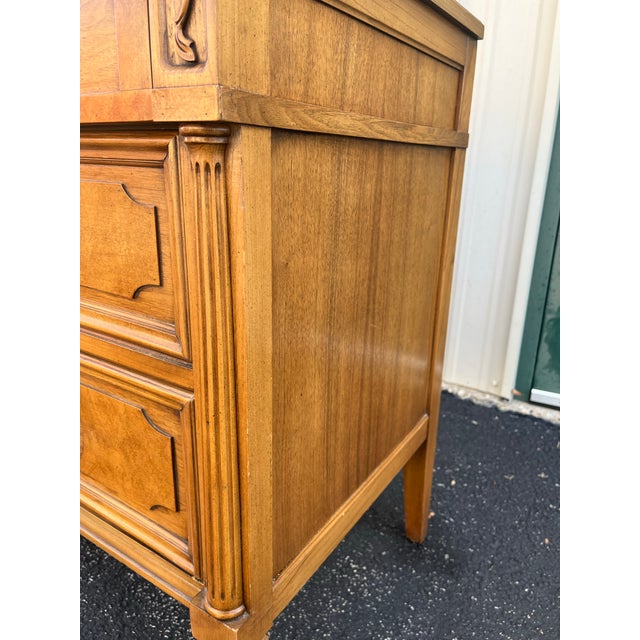 Brown Vintage 9-Drawer Neoclassical Fruitwood and Burl Dresser For Sale - Image 8 of 12