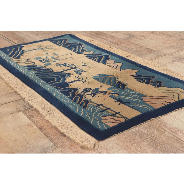 Navy Blue Antique Chinese Pictorial Baotou Rug, 02'01 X 04'02 For Sale - Image 8 of 10