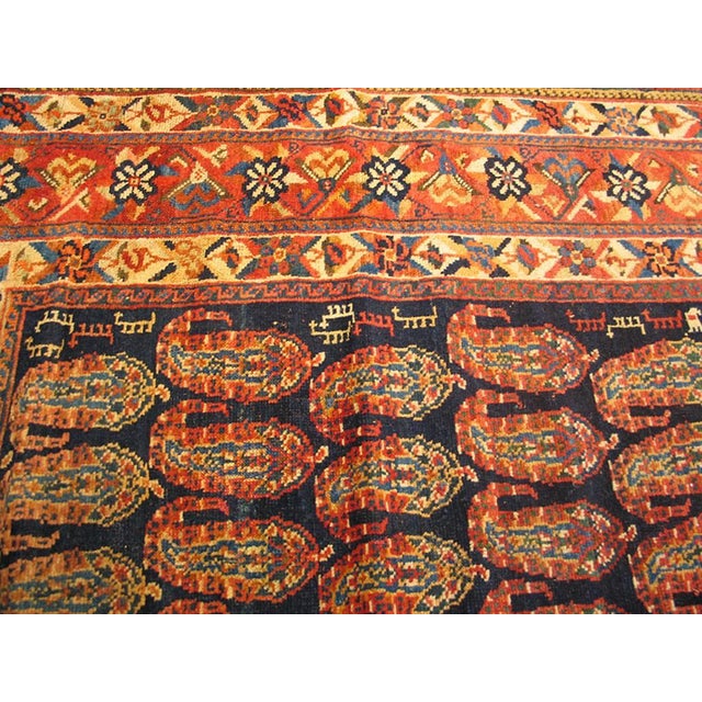 1890s Blue Navy Geometric Tribal Hand Knotted Antique Persian Afshar Rug 5'2" X 8'0" Wool Carpet For Sale - Image 4 of 5