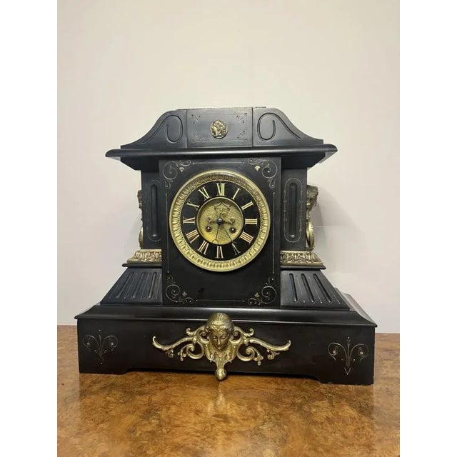Metal Large Antique Victorian Marble Mantle Clock, 1850 For Sale - Image 7 of 7