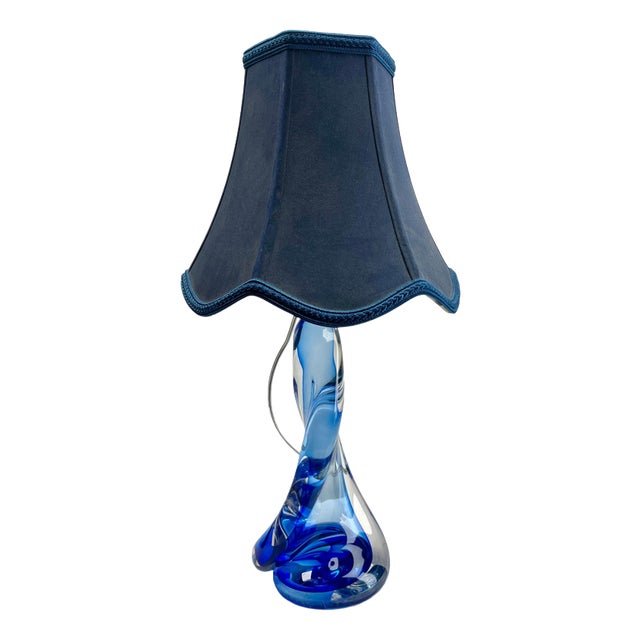 Twisted Cobalt Sommerso Crystal Table Lamp from Val Saint Lambert, 1953 For Sale