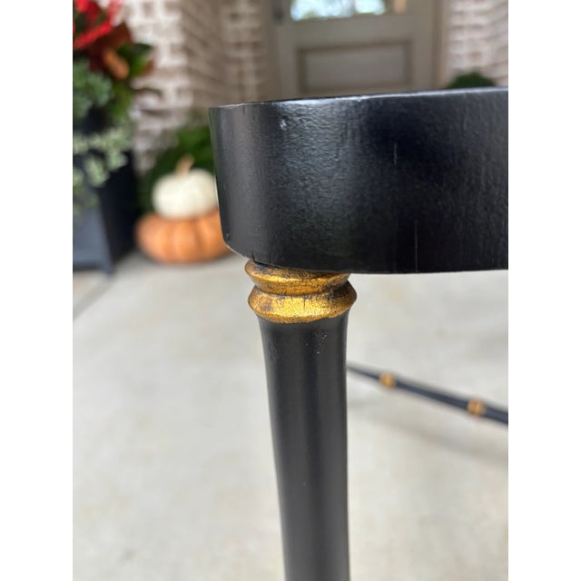 19th Century English Paper Mache Tray Table on Faux Bamboo Stand / Chinoiserie Style Coffee Table in Black and Gold For Sale - Image 4 of 18