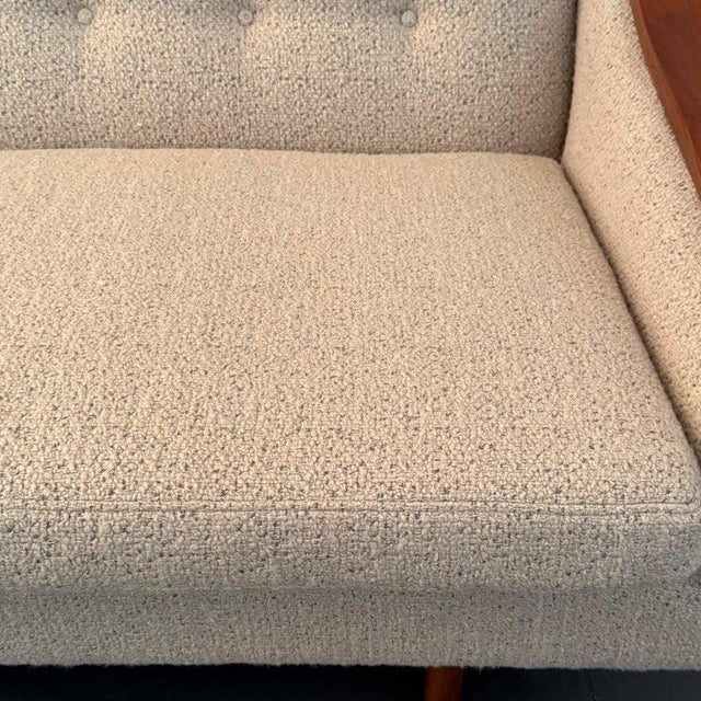1960s Scandinavian Modern Cream Upholstered Sofa With Teak Accents For Sale - Image 12 of 12