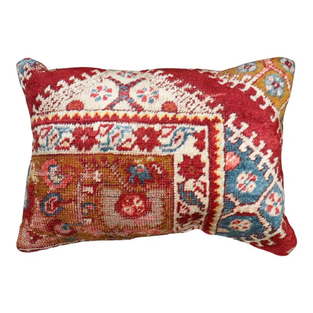 Early 20th Century Zabihi Collection Cherry Red Turkish Rug Small Pillow - 1' x 1'4" For Sale