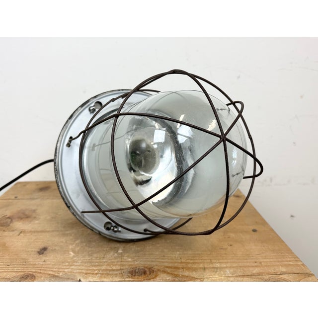 Large Industrial Cast Aluminium Cage Pendant Light, 1960s For Sale - Image 12 of 16