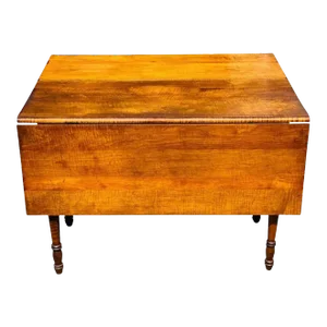Early 19th Century Antique Country Primitive Tiger Maple Sheraton Drop Leaf Bakers Table