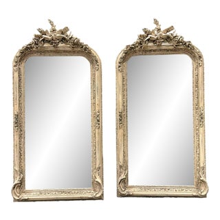 1990s Birds Motif French Style Floor Mirrors- Set of 2 For Sale