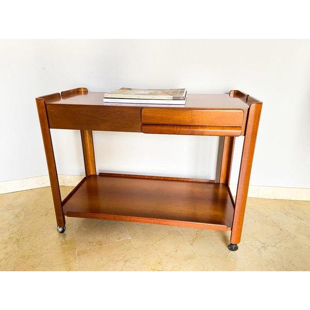 Wood Vintage Italian Coffee Table in Walnut with Two Drawers, 1970s For Sale - Image 7 of 16